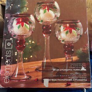 Vintage Elements Poinsettia Hurricane Candle Holders
